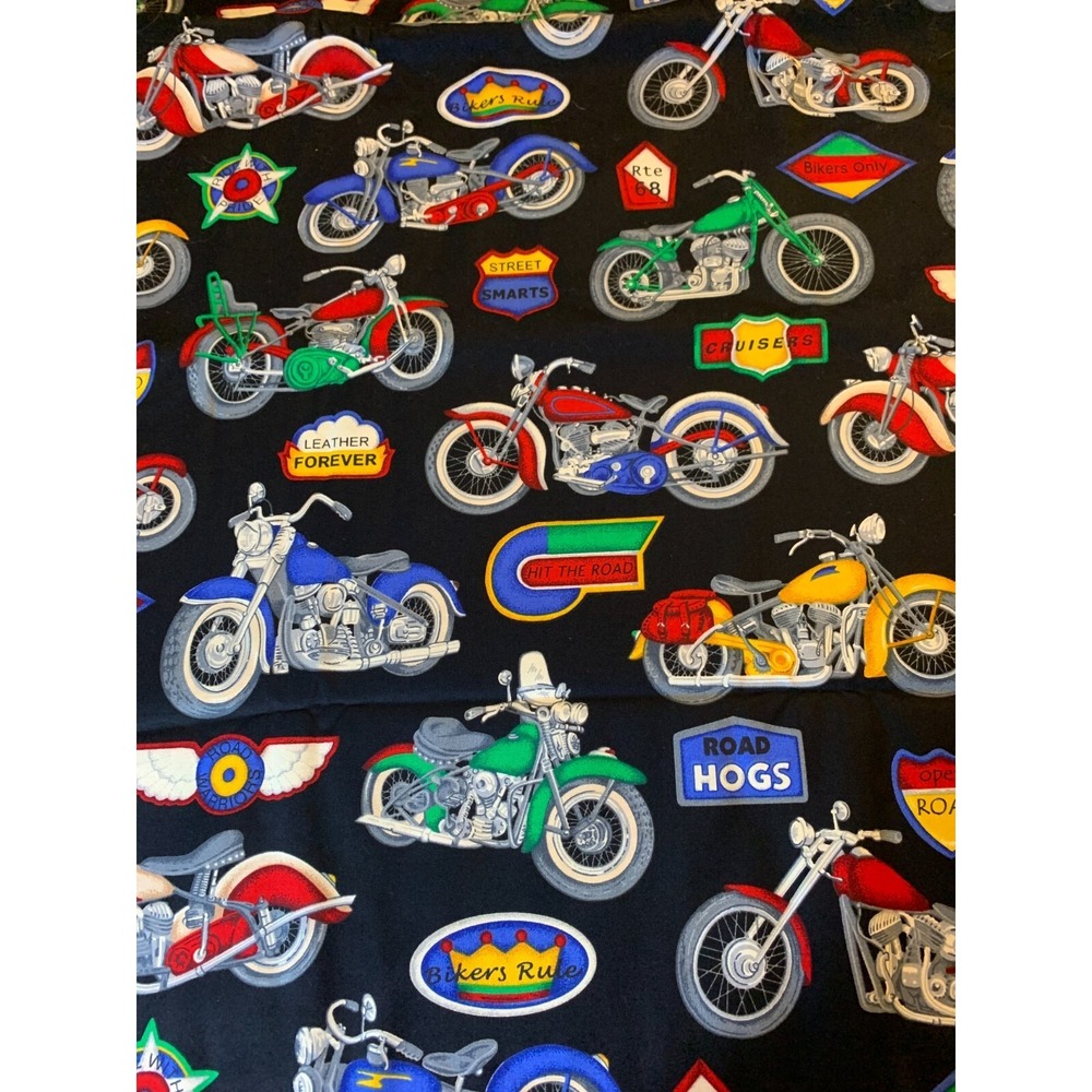 Cranston VIP Vintage Motorcycle Biker Fabric 3 Yd x 45" Black Road Hogs Rte 68